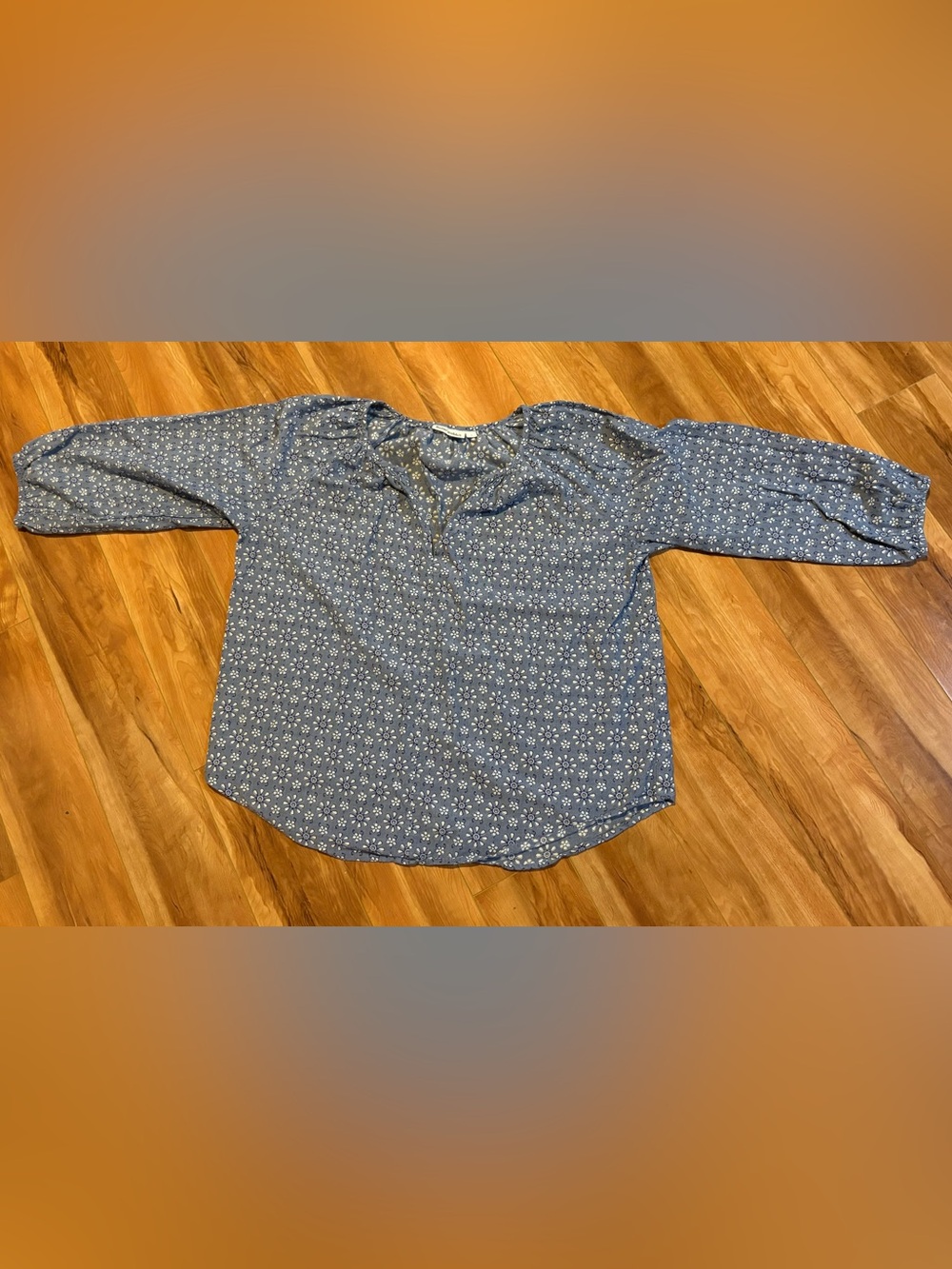 Roller Rabbit Blue Floral Split-Neck Peasant Blouse